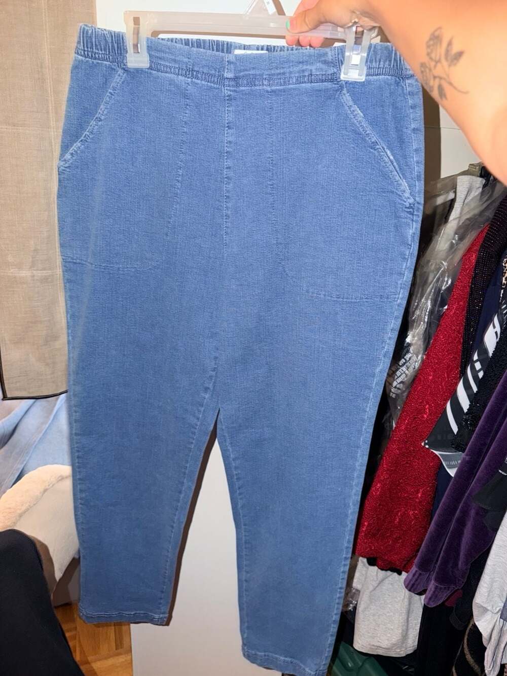Croft & Barrow Pull-On Denim Pants Size L Blue Elastic Waist